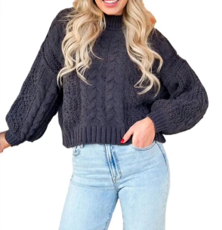 Women's Holiday Pullovers-Lily Mock Neck Sweater In Charcoal