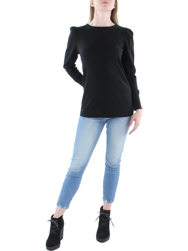 Women's Fleece Ruffle Pullovers-Womens Cashmere Shirred Shoulder Pullover Sweater