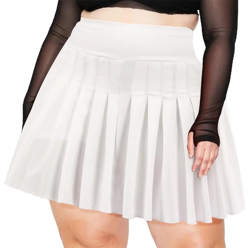 Women's Business Skirts-Plus Size Pleated Mini Skirt-White