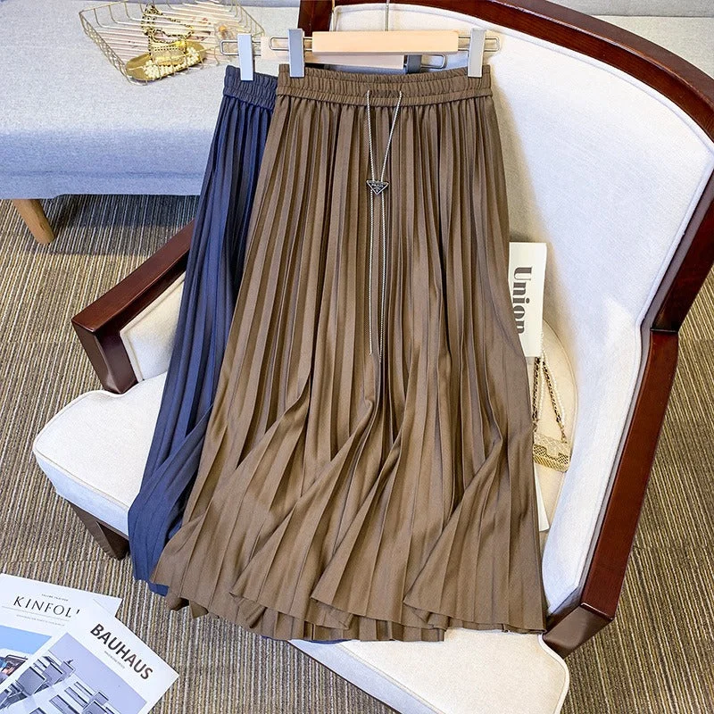 Women's Metallic A-Line Skirts-Plus Size Pleats Midi Skirt