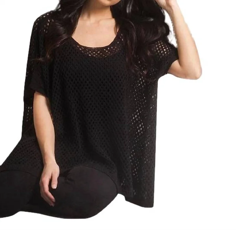 Women's Shimmer Pencil Pullovers-Crochet Poncho In Black