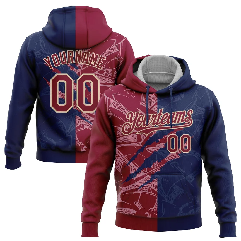 Women's Travel Hoodies-Custom Stitched Graffiti Pattern Maroon Navy-City Cream 3D Scratch Sports Pullover Sweatshirt Hoodie