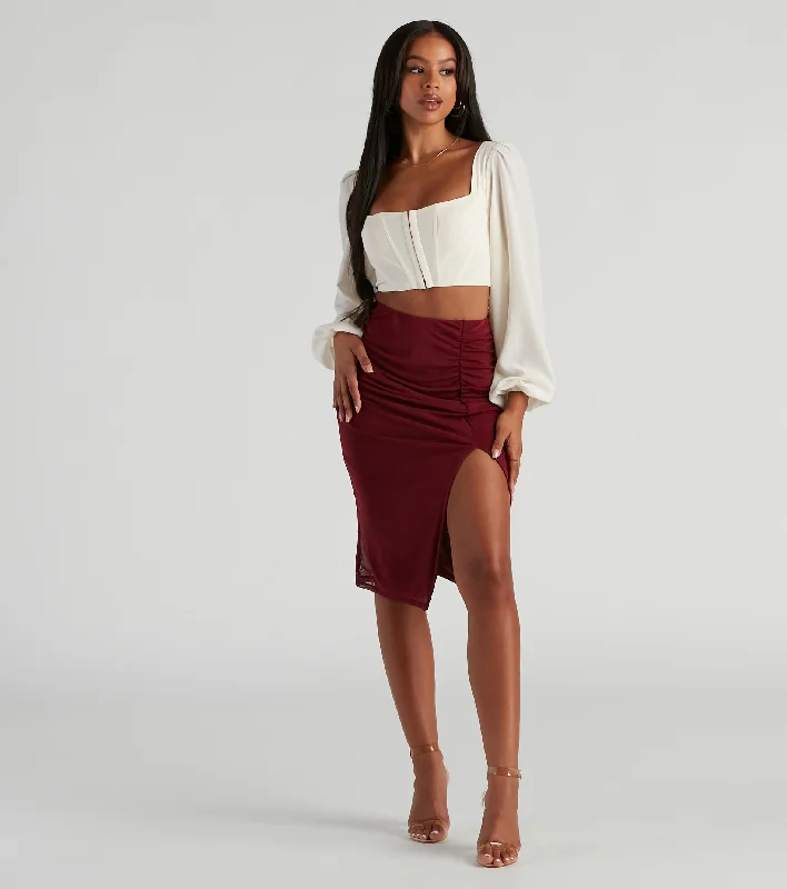 Women's Stylish Skirts-Fab Ruched Mesh Midi Skirt