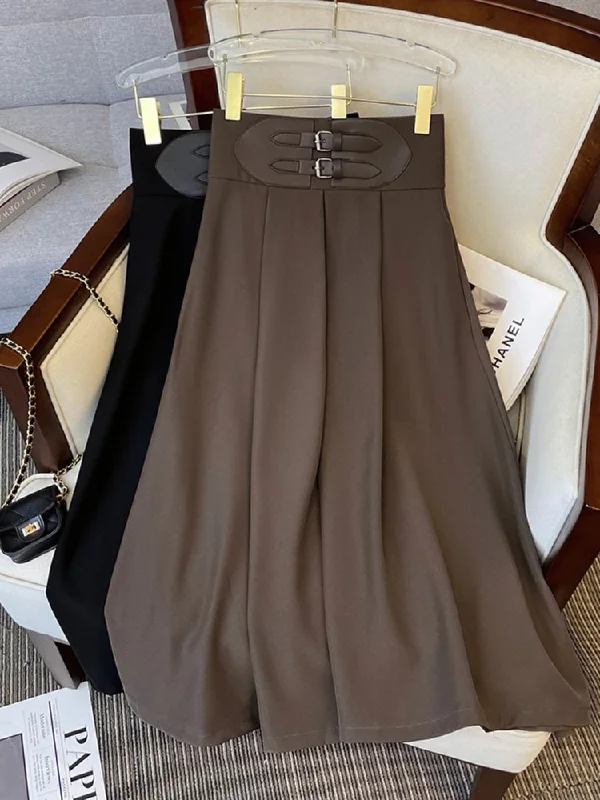 Women's Windproof A-Line Skirts-Plus Size Highwaist Pleat Midi Skirt