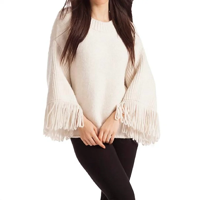 Women's Textured Ruffle Pullovers-Amia Ribbed V-Neck Sweater In Ivory