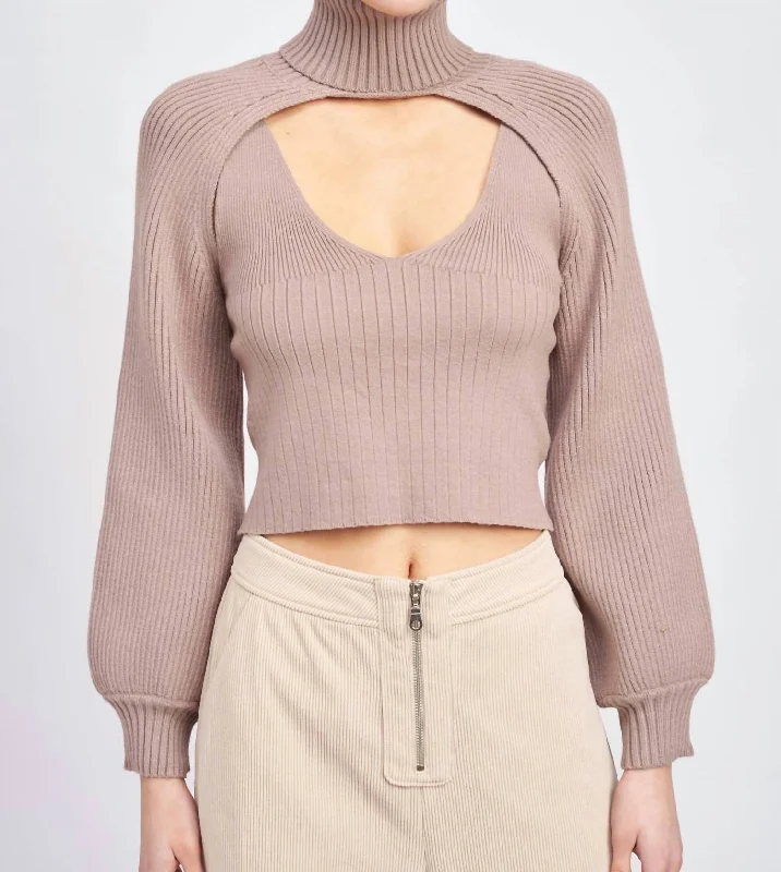 Women's Tulle Denim Pullovers-Sonoita Two-Piece Crop Sweater In Dusty Lilac