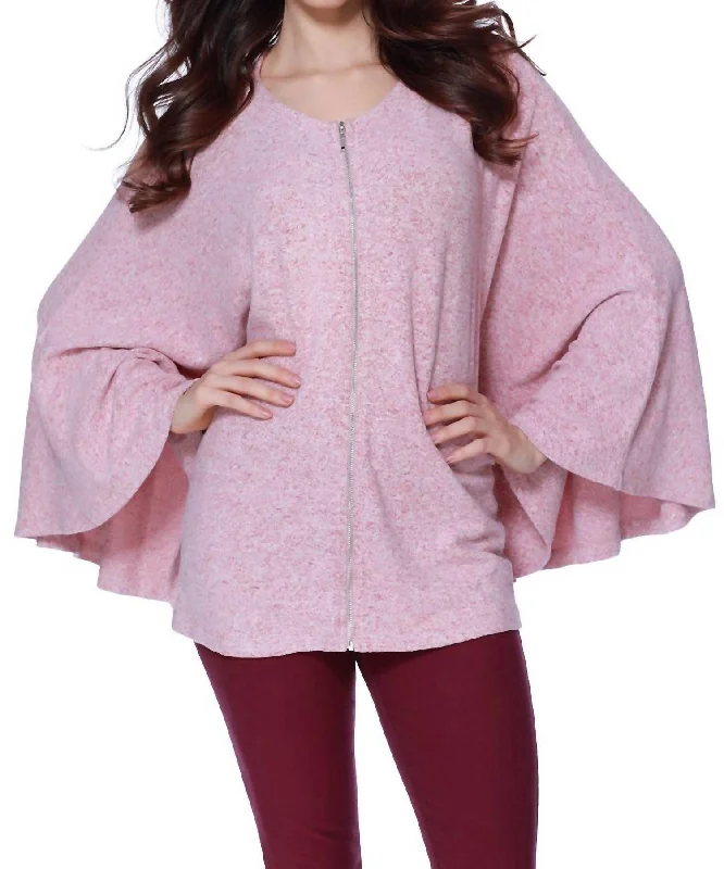 Women's Slim Fit Pullovers-Eloise Kashmira Zip Up Poncho In Rose