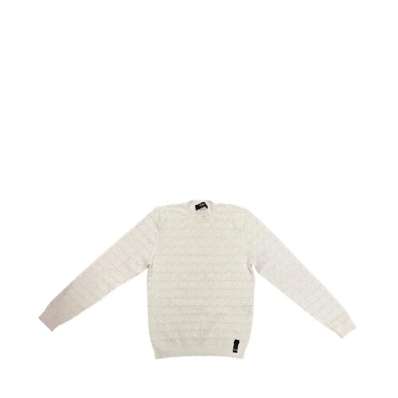 Women's High-Waisted Ruffle Pullovers-Textured Knit Sweater In White