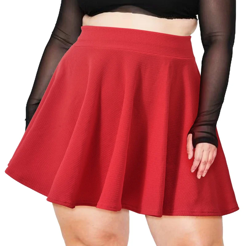 Women's High-Waisted Pleated Skirts-High Waisted Skater Skirt Plus Size-Red