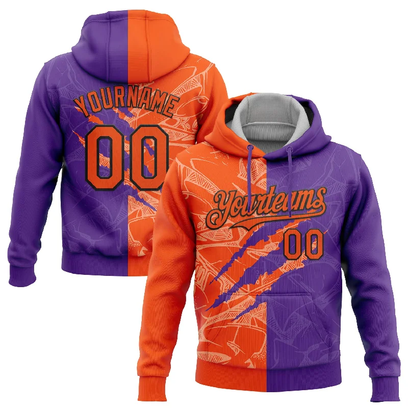 Women's Pajama Hoodies-Custom Stitched Graffiti Pattern Orange Purple-Black 3D Scratch Sports Pullover Sweatshirt Hoodie