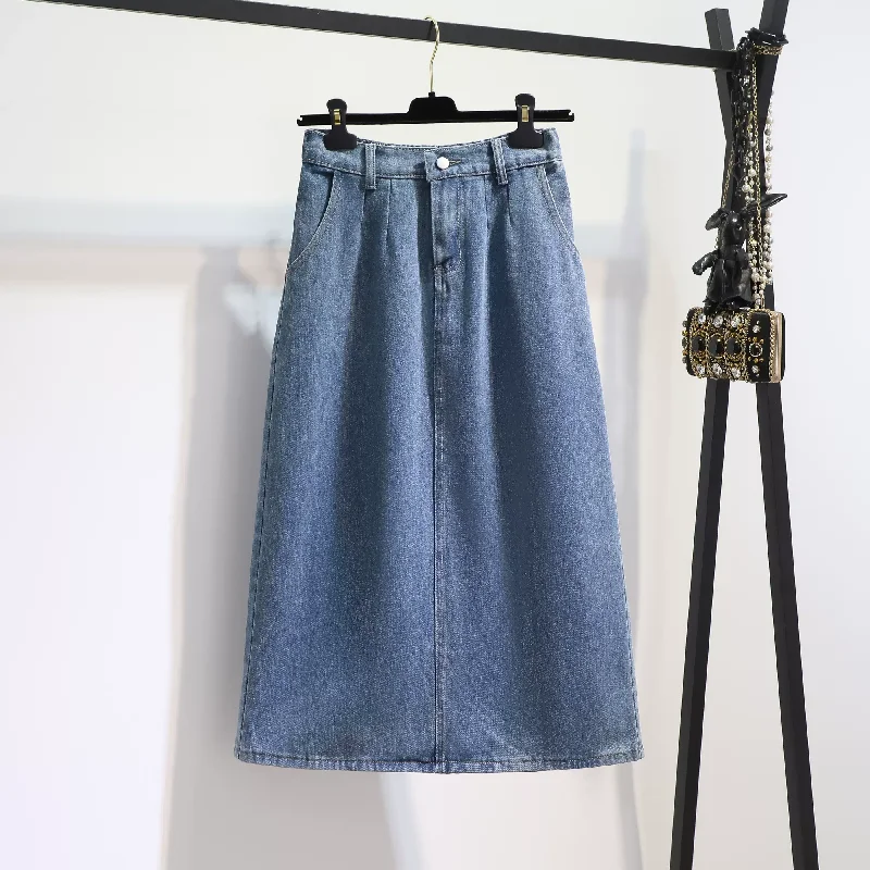 Women's Silk Skirts-Plus Size Denim Midi Skirt