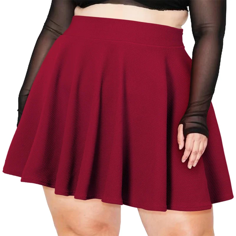 Women's Camouflage Skirts-High Waisted Skater Skirt Plus Size-Burgundy