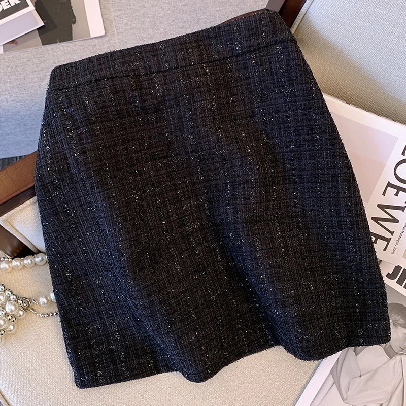 Women's Plaid Skirts-Plus Size Korean Tweed Mini Skirt