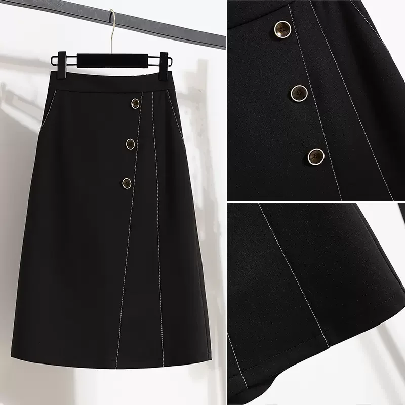 Women's Pleated Skirts-(S-5XL) Plus Size Korean Buttons A Line Skirt