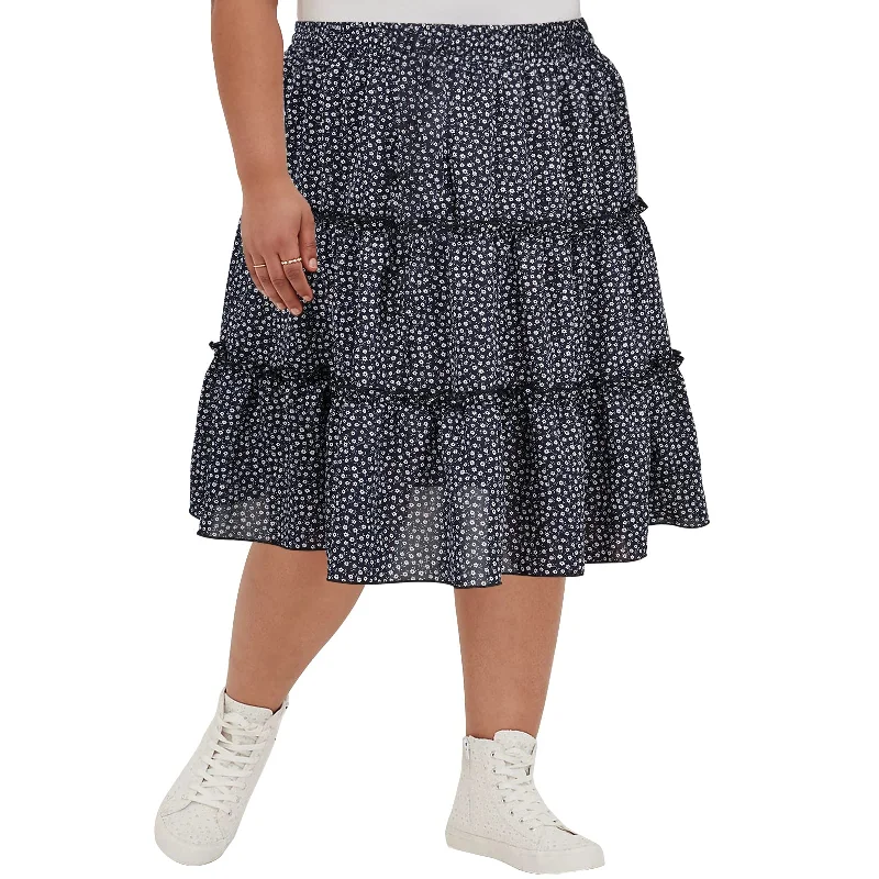 Women's Fringe Pencil Skirts-Women's Plus Size Summer High Waistd Midi-Skirts-navy blue and white