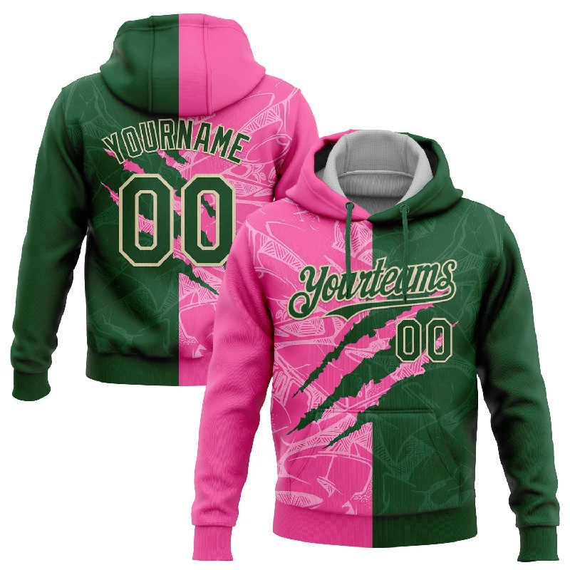 Women's Ruffle Hoodies-Custom Stitched Graffiti Pattern Green Pink-Cream 3D Scratch Sports Pullover Sweatshirt Hoodie