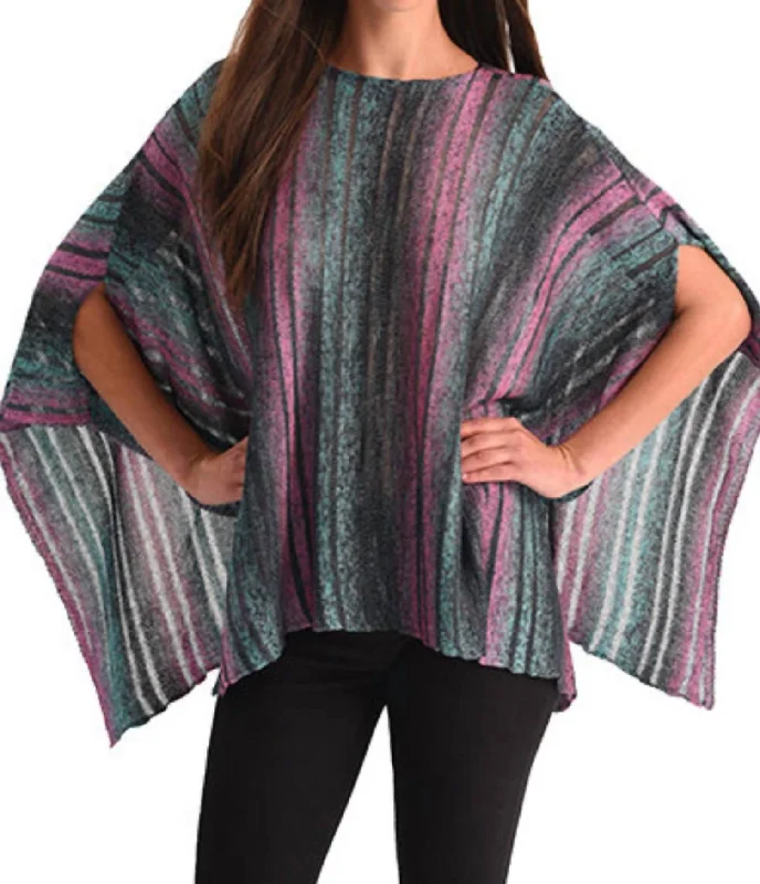 Women's Silk Floral Pullovers-Color Cut-Out Poncho In Teal