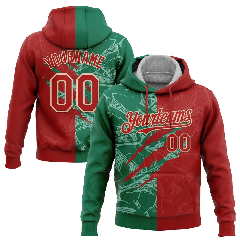 Women's Altered Fit Hoodies-Custom Stitched Graffiti Pattern Red Kelly Green-City Cream 3D Scratch Sports Pullover Sweatshirt Hoodie