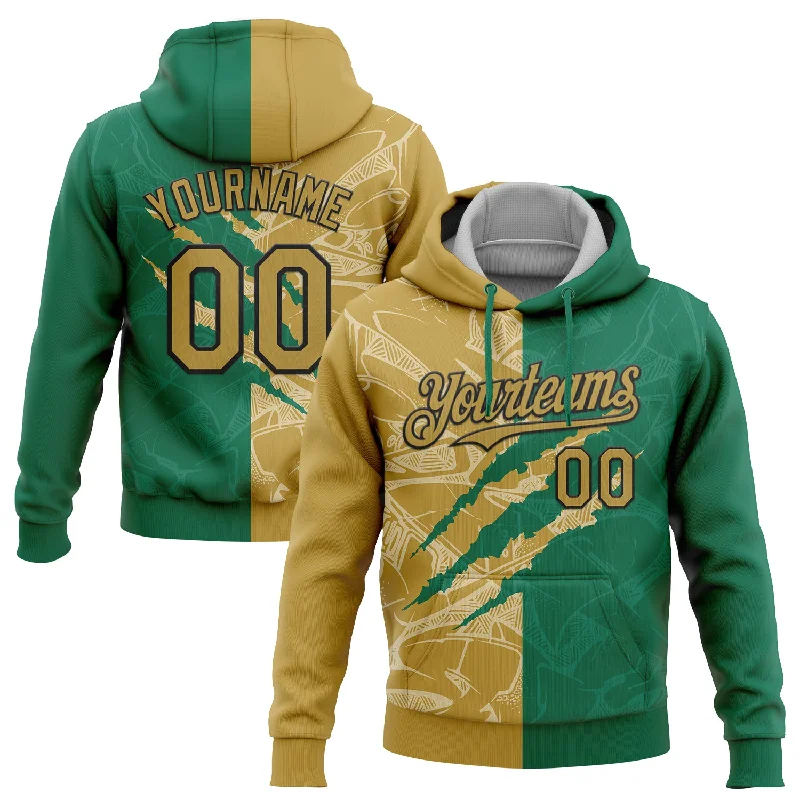 Women's Modern Hoodies-Custom Stitched Graffiti Pattern Old Gold Kelly Green-Black 3D Scratch Sports Pullover Sweatshirt Hoodie