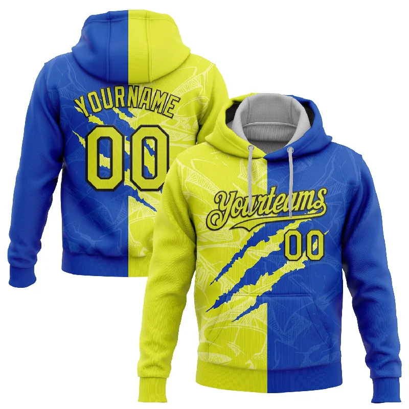 Women's Plus Size Hoodies-Custom Stitched Graffiti Pattern Neon Yellow Thunder Blue-Black 3D Scratch Sports Pullover Sweatshirt Hoodie