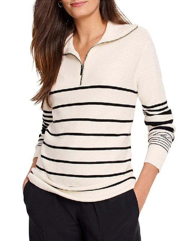 Women's Button Pullovers-NIC+ZOE Easy Stripe Half Zip Sweater