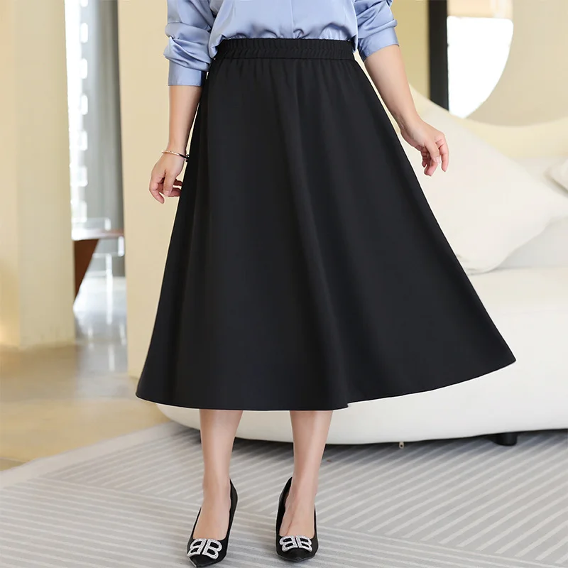 Women's Zip-Up Denim Skirts-Plus Size Office A Line Midi Skirt (Extra Big Size)