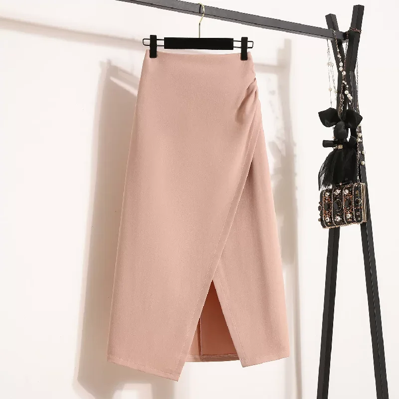 Women's Satin A-Line Skirts-Plus Size Slit Pencil Midi Skirt