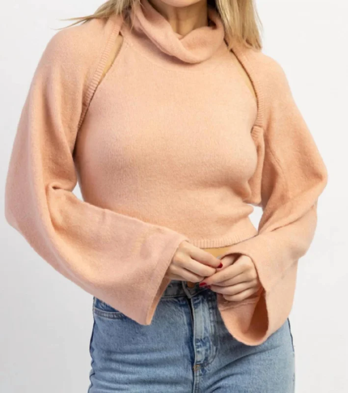 Women's Fleece Denim Pullovers-The Maddie Sweater Set In Blush