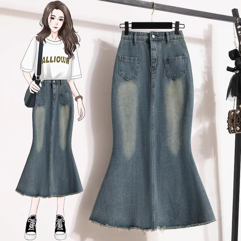 Women's Evening Skirts-Plus Size Denim Mermaid Skirt