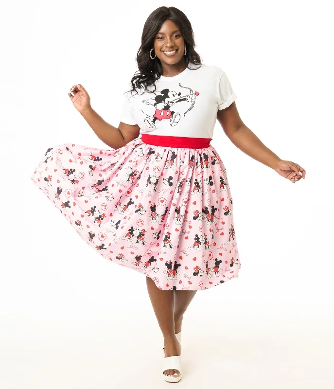 Women's Lace Skirts-Disney Valentine Collection by Unique Vintage Plus Size Valentine Mickey & Minnie Cotton Swing Skirt