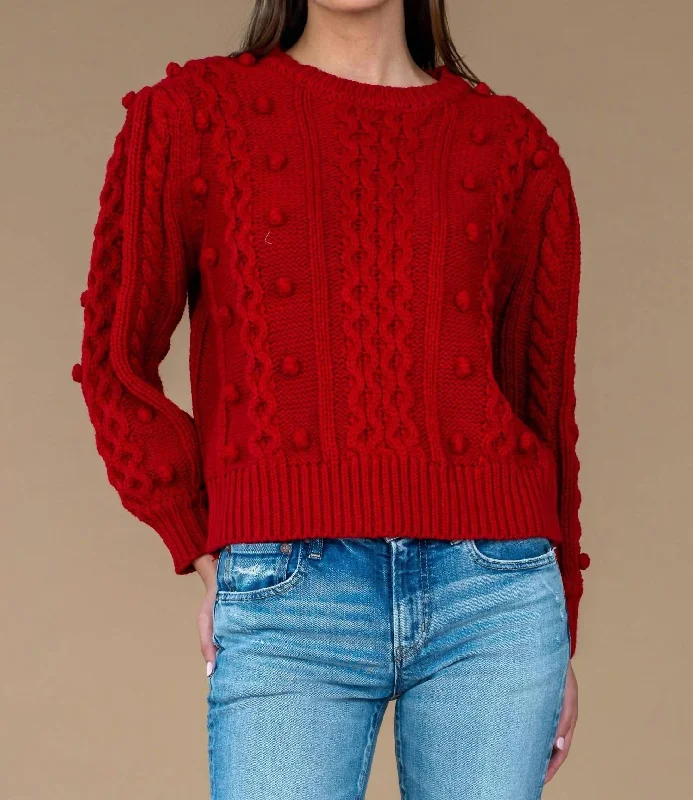 Women's Silk A-Line Pullovers-Poppy Bubble Knit Sweater In Berry