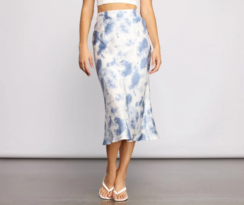 Women's Tulle Floral Skirts-Stylishly Sleek Satin Tie Dye Midi Skirt