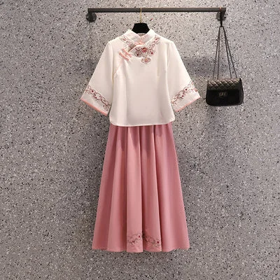 White-Pink Top And Skirt