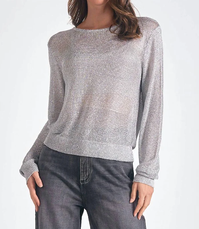 Women's Slit Floral Pullovers-Iris Sweater In Silver