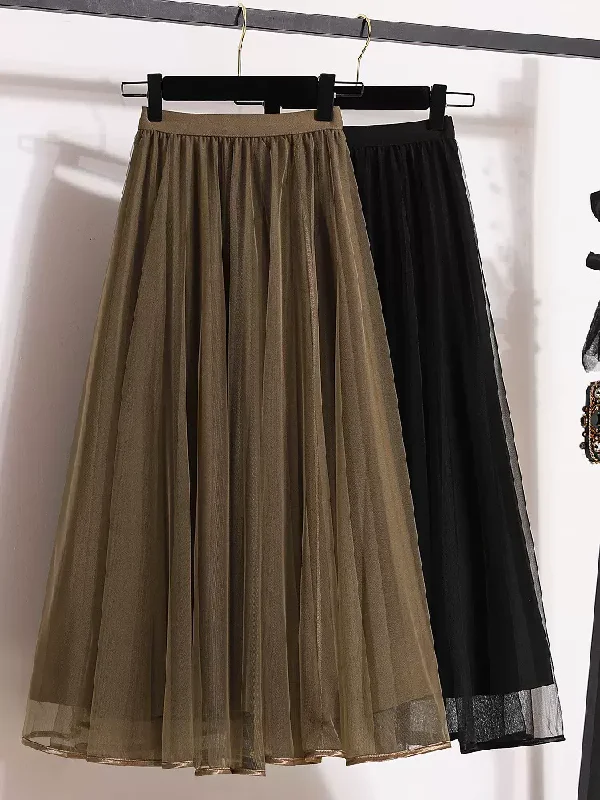 Women's Satin Ruffle Skirts-Plus Size Solid Colour Tulle Skirt