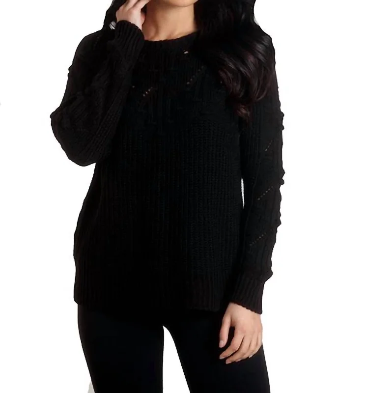 Women's Shimmer Floral Pullovers-Knit Sweater In Black