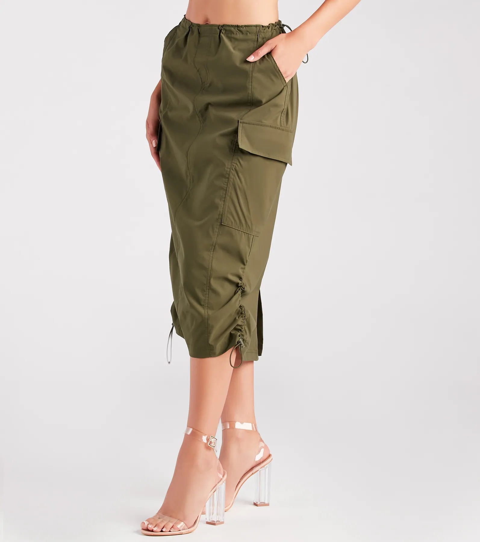 Women's Windproof A-Line Skirts-She's A Trendsetter Nylon Parachute Midi Skirt