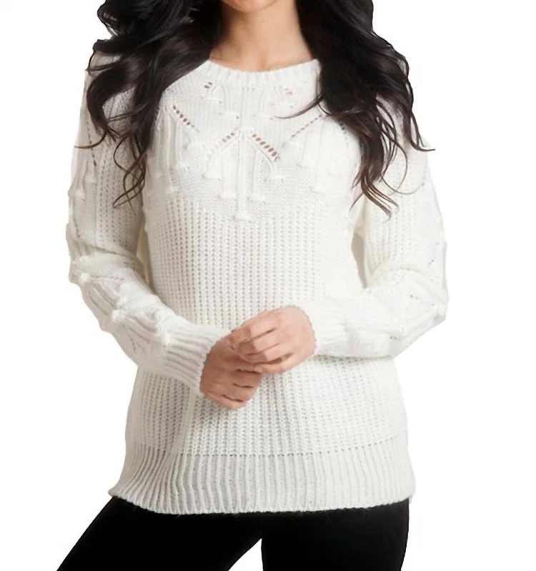 Women's Sequin Denim Pullovers-Knit Sweater In Ivory