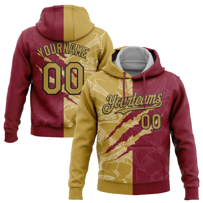 Women's Multicolor Hoodies-Custom Stitched Graffiti Pattern Old Gold Crimson-Black 3D Scratch Sports Pullover Sweatshirt Hoodie