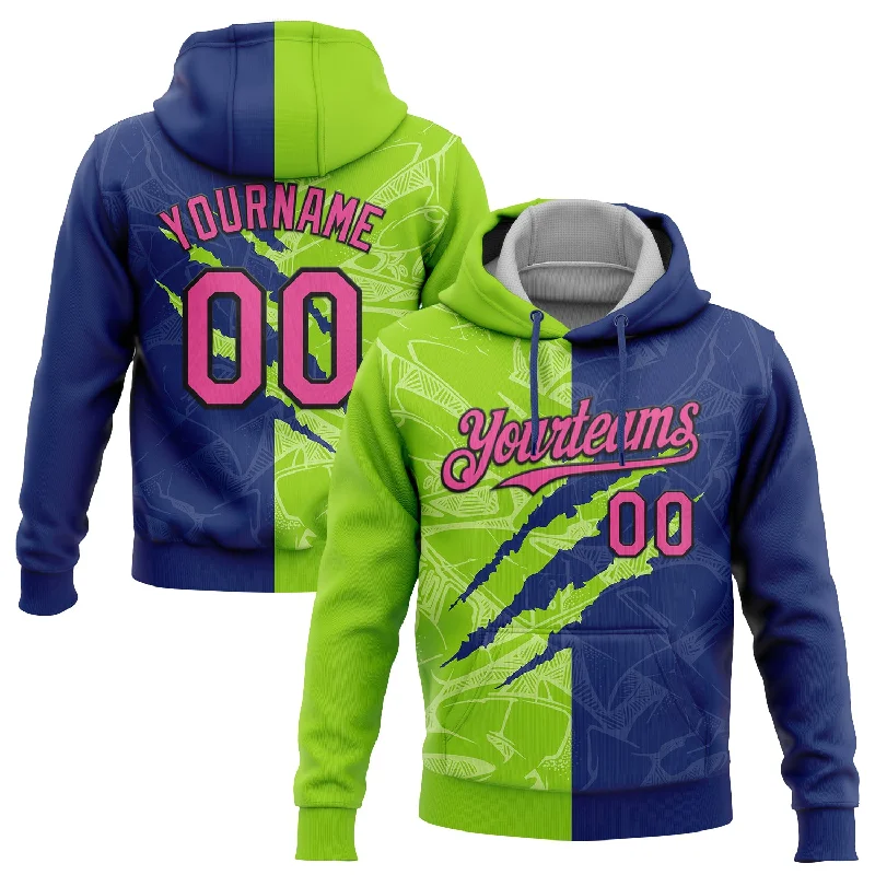 Women's Slit Sleeve Hoodies-Custom Stitched Graffiti Pattern Pink Royal Neon Green-Black 3D Scratch Sports Pullover Sweatshirt Hoodie