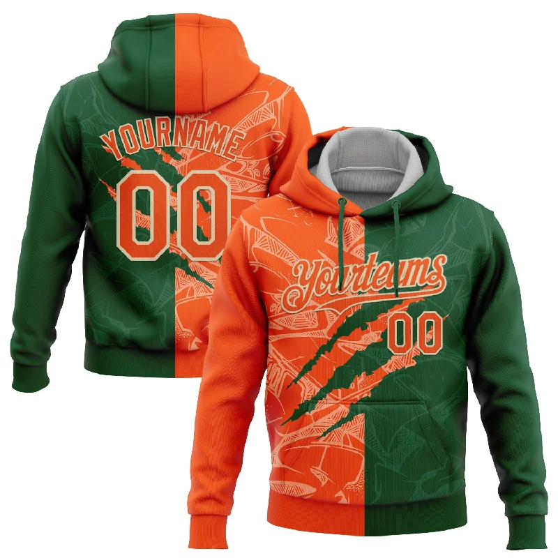 Women's Sheer Hoodies-Custom Stitched Graffiti Pattern Orange Green-Cream 3D Scratch Sports Pullover Sweatshirt Hoodie