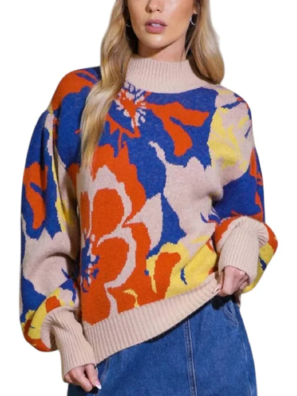 Women's Shimmer Ruffle Pullovers-Frankie Floral Sweater In Multi Color