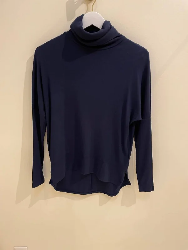 Women's Athletic Pullovers-Long Sleeve Rib Turtleneck Top In Harbour