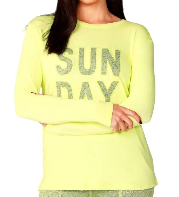 Women's Thermal A-Line Pullovers-Long Sleeve Sunday Crew Top In Lime