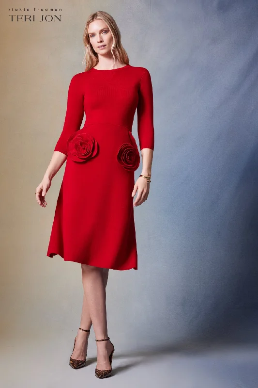 Knitted Merino Wool Dress With Rosette Detail