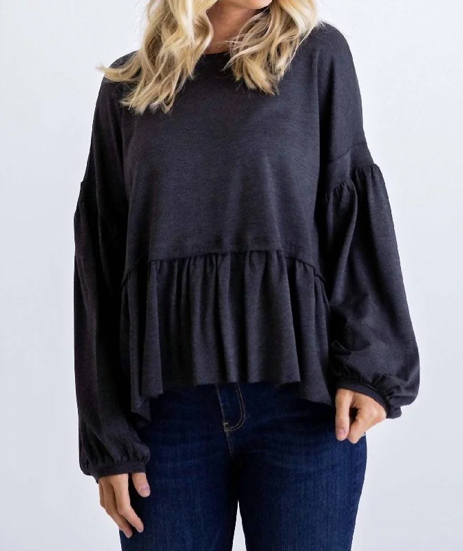 Women's Relaxed Fit Pullovers-Knit Oversize Top In Charcoal