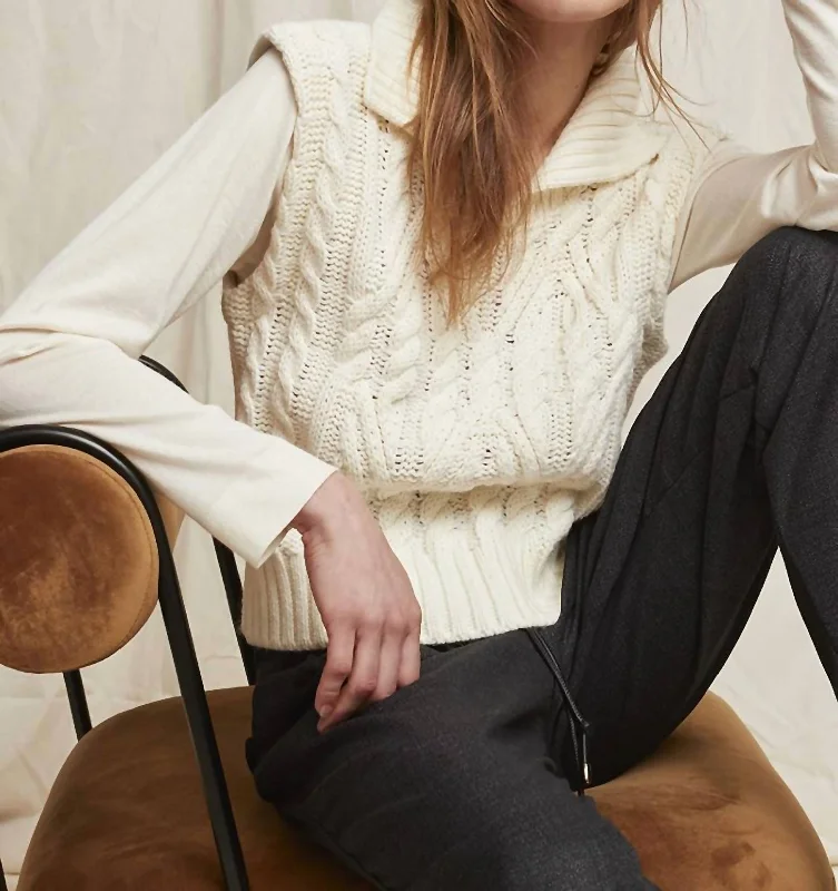 Women's Pajama Pullovers-Sweater With Knit Sleeves In Ivory