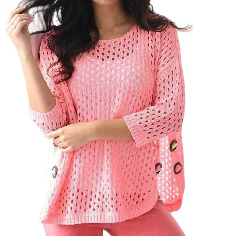 Women's Shimmer A-Line Pullovers-Aimee Wooden Button Poncho In Pink