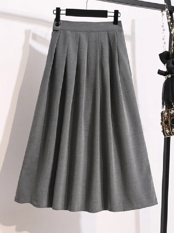 Women's Waterproof A-Line Skirts-Plus Size Pleats Midi Skirt