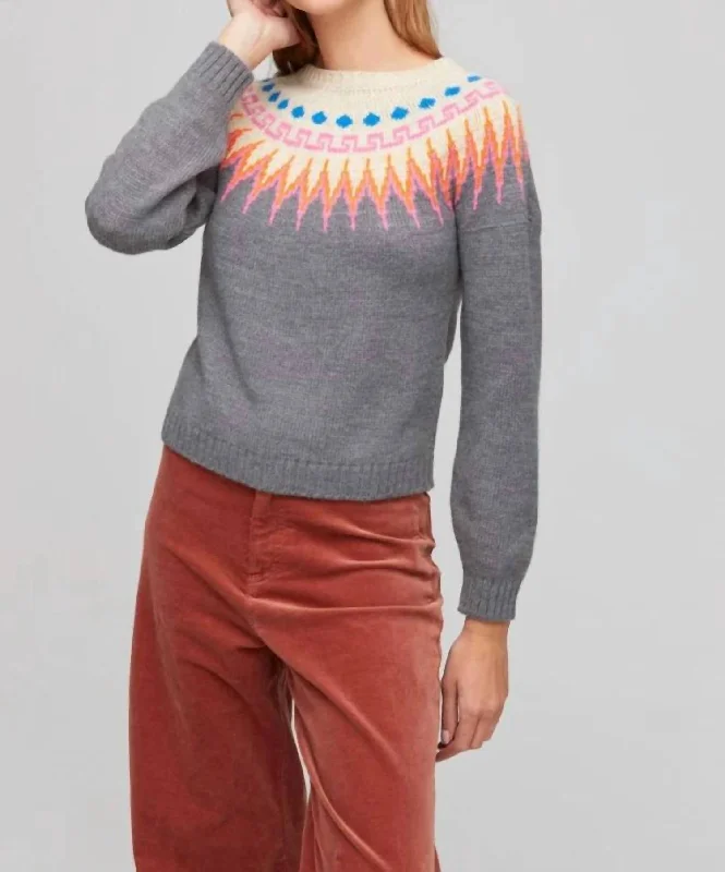 Women's Shimmer Floral Pullovers-Franz Fair Isle Sweater In Heather Grey